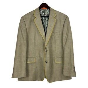 Tallia Mens Sz 48R Green Tan Blazer Two Button Single Breasted Formal Preppy Hng